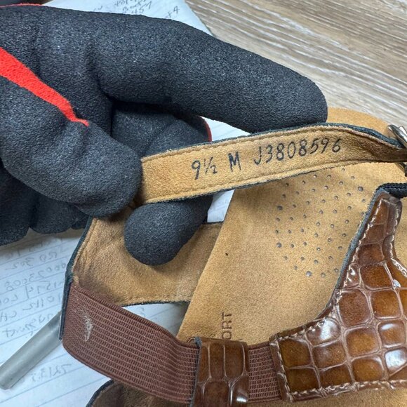 SAS Allegro Brown Leather Croc Embossed Heeled Sandals Women's Size 9.5 - Picture 6 of 8